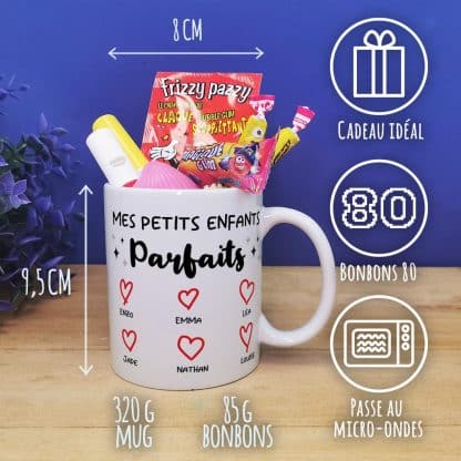 Mug bonbon années 80  "Mes petits enfants parfaits" cadeau mamie ou  papy personnalisé