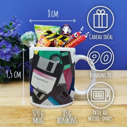 Mug bonbon années 90 de la collection "Disquette"