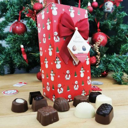 Boîte de chocolat de Noël 250 g - boîte rouge bonhomme de neige - Chocolat de Noël