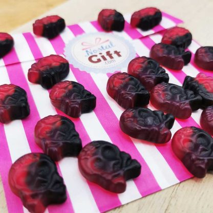 Mini Bonbons crâne de squelette saveur goût framboise et Réglisse x 20 - Bonbon Halloween