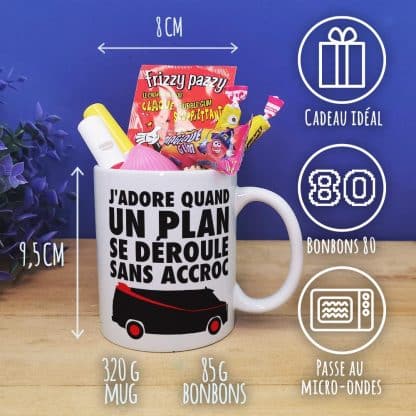 Mug bonbon années 80 "J'adore quand un plan se déroule sans accroc"