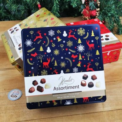 Chocolats de Noël - Boîte de chocolat bleue à partager 500g - Assortiment de chocolats belges boite Métal