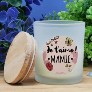 Petite Bougie top bois - "Je t'aime Mamie"