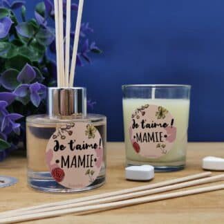 Coffret cadeau Mamie -  Set de diffuseur de parfum + Bougie - "Je t'aime Mamie"