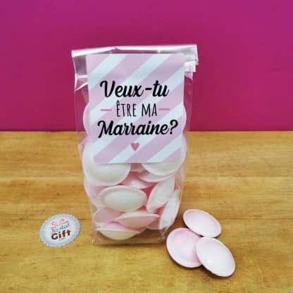 Bonbons Soucoupes à la poudre Roses (x40) - Veux-tu être ma marraine ? – Image 3