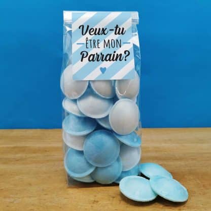 Bonbons Soucoupes à la poudre Bleus (x40) - Veux-tu être mon parrain ?