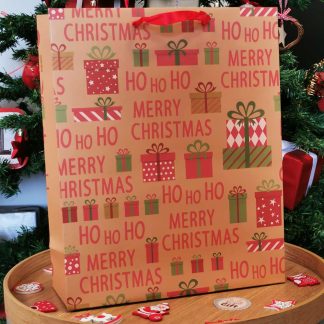 Sac cadeau de Noël - "Merry Christmas" - 26 x 10 x 32cm - Emballage cadeau noël