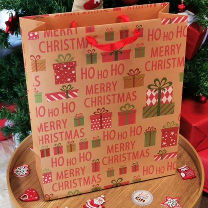 Sac cadeau de Noël - "Merry Christmas" - 26 x 10 x 32cm - Emballage cadeau noël