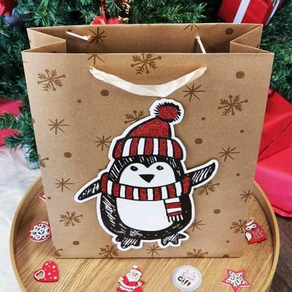 Sac cadeau de Noël 3D - Pingouin - 26 x 10 x 32cm - Emballage cadeau
