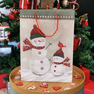 Sac cadeau de Noël - Bonhommes de neige - 25 x 8 x 34,5cm - Emballage cadeau
