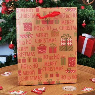 Sac cadeau de Noël - "Merry Christmas" - 18 x 8 x 23cm - Emballage cadeau noël