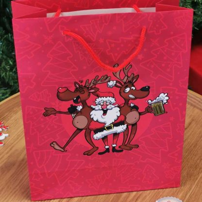Sac cadeau de Noël - Crazy Santa - 18 x 8 x 23cm - Rouge - Emballage cadeau Noël