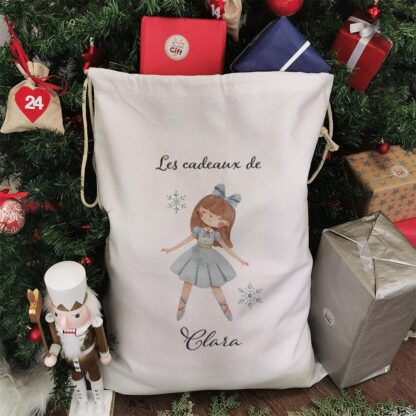 Hotte de Noël XXL personnalisée - "Les cadeaux de ..." - Ballerine bleue