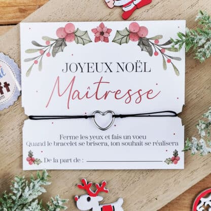 Bracelet à souhait coeur « Joyeux Noël Maman »