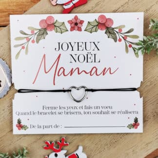 Bracelet à souhait coeur « Joyeux Noël Maman »