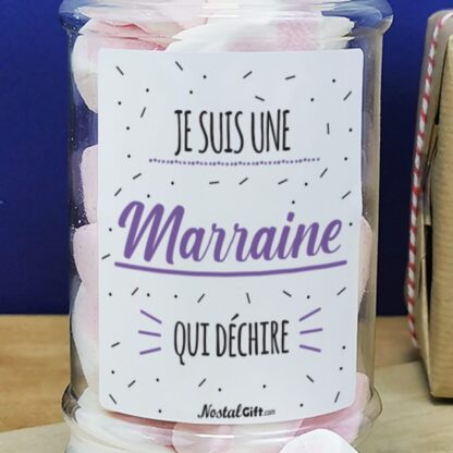 Bonbonnière coeurs guimauve  "Marraine qui déchire"