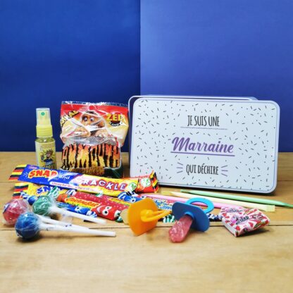 Coffret bonbons des années 90 "Marraine qui déchire"  (Boîte en métal)