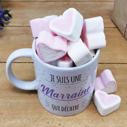 Mug "Marraine qui déchire" et ses guimauves coeurs x10