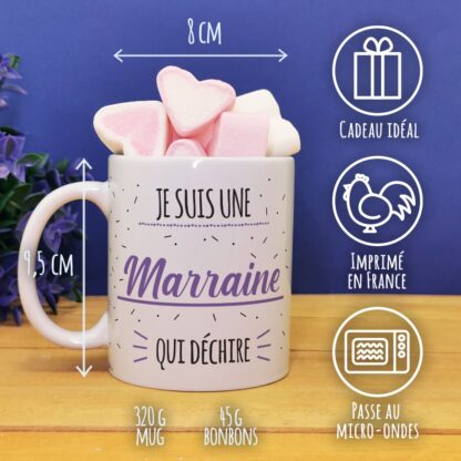 Mug "Marraine qui déchire" et ses guimauves coeurs x10