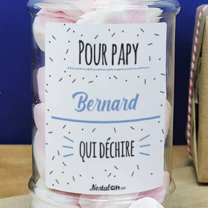 Bonbonnière coeurs guimauve x15 "Pour papy qui déchire" Cadeau personnalisé