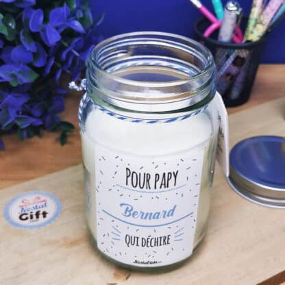 Bougie Jar  "Pour papy qui déchire" - cadeau personnalisable