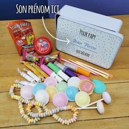 Coffret bonbons des années 80  "Pour papy qui déchire"(Boîte en métal) - cadeau personnalisé