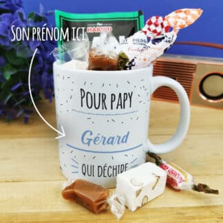 Mug bonbon années 60  "Pour papy qui déchire" de la collection "Qui Déchire  - Cadeau papy personnalisé