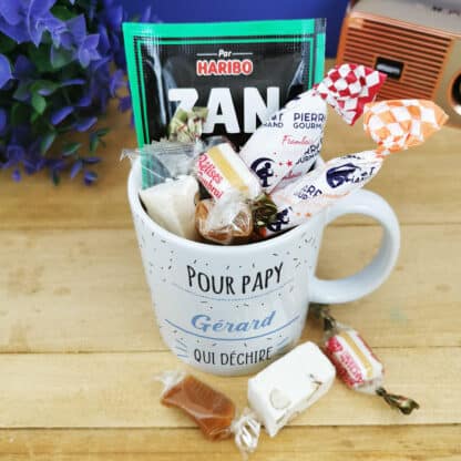 Mug bonbon années 60 "Pour papy qui déchire"- Cadeau papy personnalisé