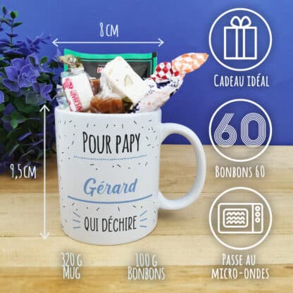 Mug bonbon années 60 "Pour papy qui déchire"- Cadeau papy personnalisé