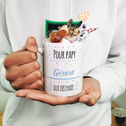 Mug bonbon années 60 "Pour papy qui déchire"- Cadeau papy personnalisé