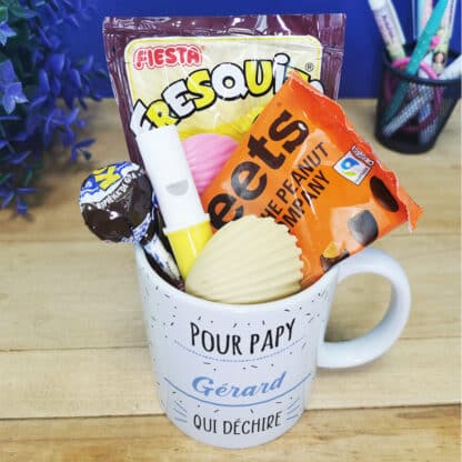 Mug bonbon années 70 "Pour papy qui déchire"- Cadeau personnalisé