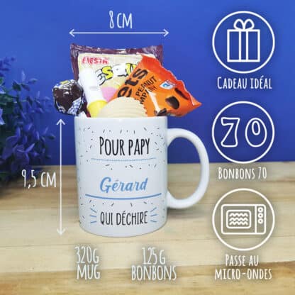 Mug bonbon années 70 "Pour papy qui déchire"- Cadeau personnalisé