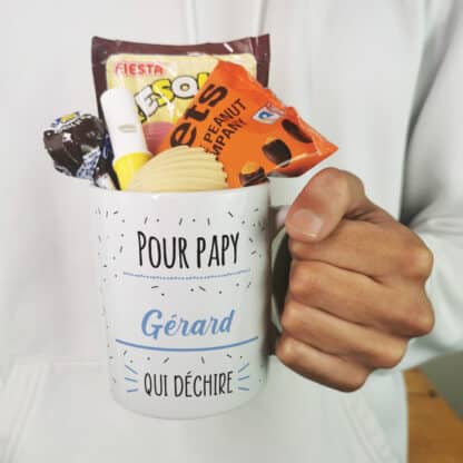 Mug bonbon années 70 "Pour papy qui déchire"- Cadeau personnalisé