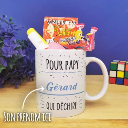 Mug bonbon années 80 "Pour papy qui déchire"- Cadeau personnalisé