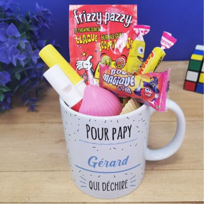 Mug bonbon années 80 "Pour papy qui déchire"- Cadeau personnalisé