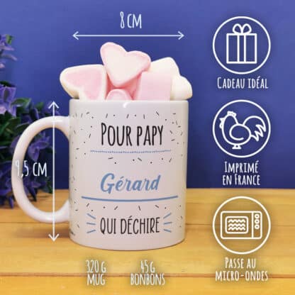 Mug "Pour papy qui déchire"et ses guimauves coeurs x 10  - cadeau personnalisé