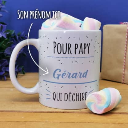 Mug et ses guimauves torsades x5 "Pour papy qui déchire"- cadeau personnalisé