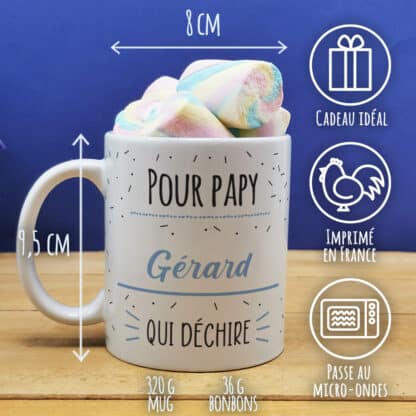 Mug et ses guimauves torsades x5 "Pour papy qui déchire"- cadeau personnalisé