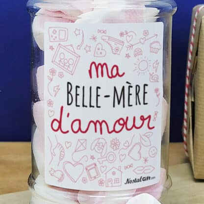 Bonbonnière coeurs guimauve  "Belle-mère d'amour" de la collection "D'amour"