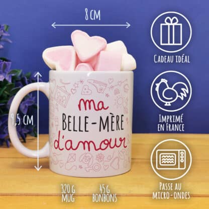 Mug "Belle-mère d'amour" et ses guimauves coeurs x10