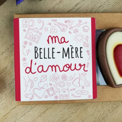 Cœurs au chocolat au lait rouge et blanc x4 "Belle-mère d'amour"