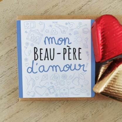 Cœurs au chocolat au lait et chocolat noir praliné x8 "Mon beau-père d'amour"  - Cadeau pour beau papa