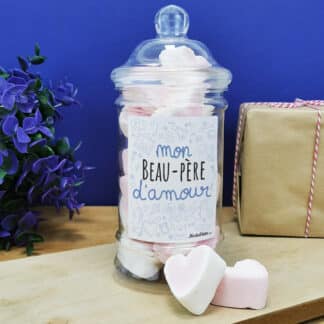 Bonbonnière coeurs guimauve  "Mon beau-père d'amour" de la collection "D'amour" - cadeau pour  beau père - Cadeau pour d'un anniversaire