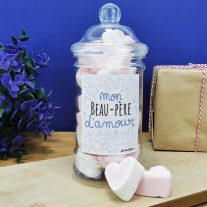 Bonbonnière coeurs guimauve  "Mon beau-père d'amour" de la collection "D'amour" - cadeau pour  beau père - Cadeau pour d'un anniversaire