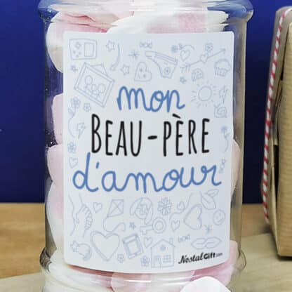 Bonbonnière coeurs guimauve  "Mon beau-père d'amour" de la collection "D'amour" - cadeau pour  beau père - Cadeau pour d'un anniversaire