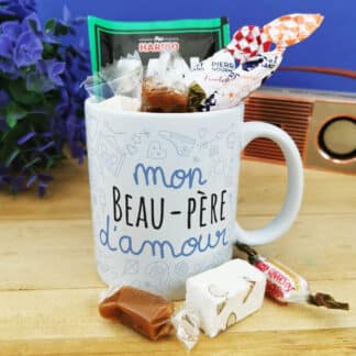 Mug bonbon années 60  "Mon beau-père d'amour" de la collection "D'amour  - Cadeau d'un anniversaire  :  beau père