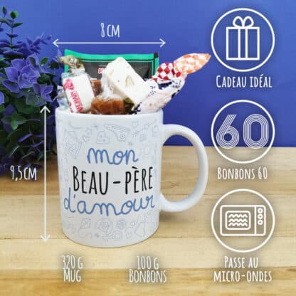 Mug bonbon années 60  "Mon beau-père d'amour" de la collection "D'amour  - Cadeau d'un anniversaire  :  beau père