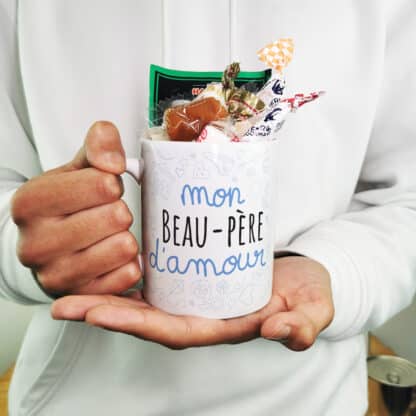 Mug bonbon années 60  "Mon beau-père d'amour" de la collection "D'amour  - Cadeau d'un anniversaire  :  beau père