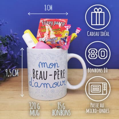 Mug bonbon années 80  "Mon beau-père d'amour" de la collection "D'amour"  - Cadeau d'un anniversaire  :  beau père