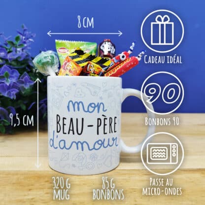 Mug bonbon années 90 "Mon beau-père d'amour" de la collection "D'amour"  - Cadeau d'un anniversaire  :  beau père